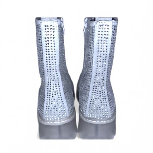 STEVE MADDEN Dynamite Rhinestone Silver Glitter Platform Lug Sole Combat Boots - Picture 5 of 17